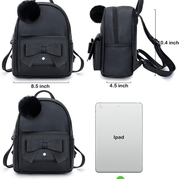 Girls Mini Backpack PU Leather Pompom Shoulder Bag for Women Teens Casual